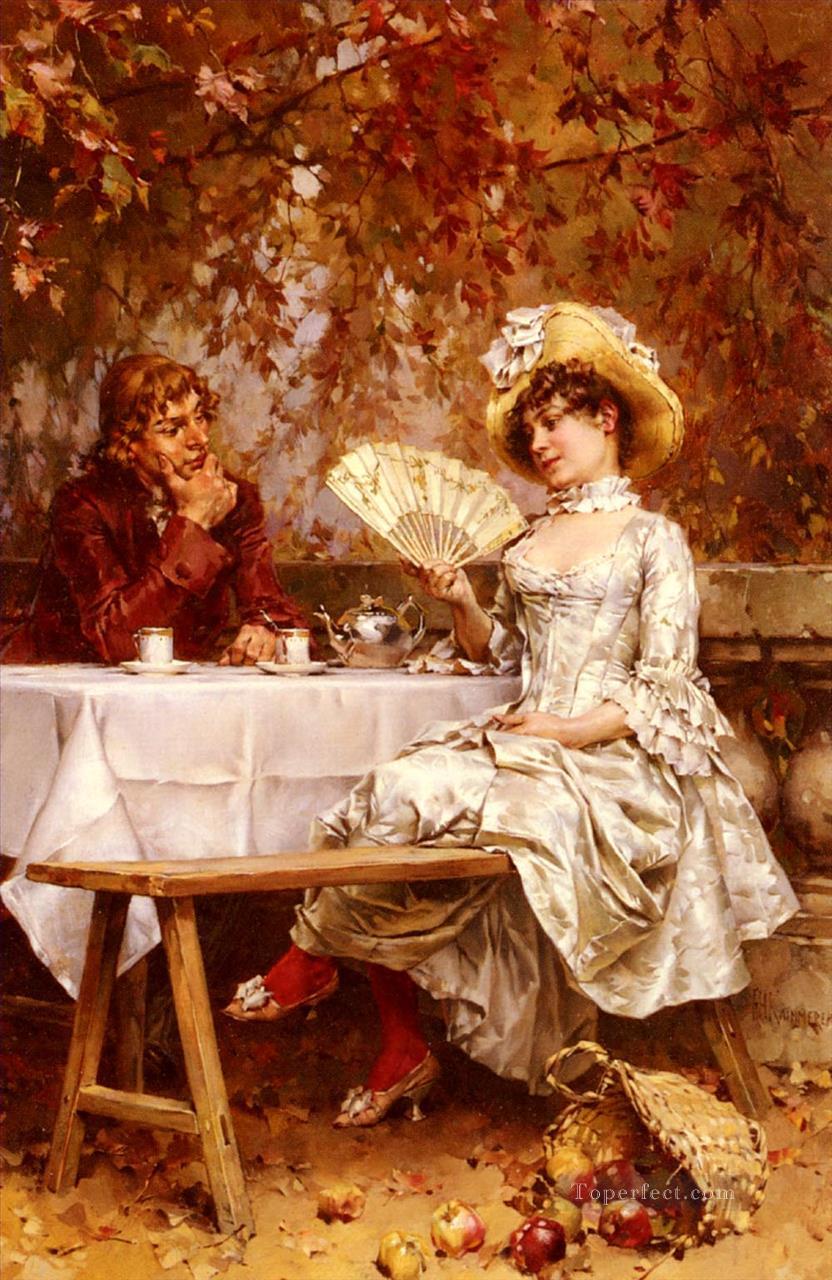 Tea In The Garden 秋の女性 ケンメラー フレデリック・ヘンドリック油絵